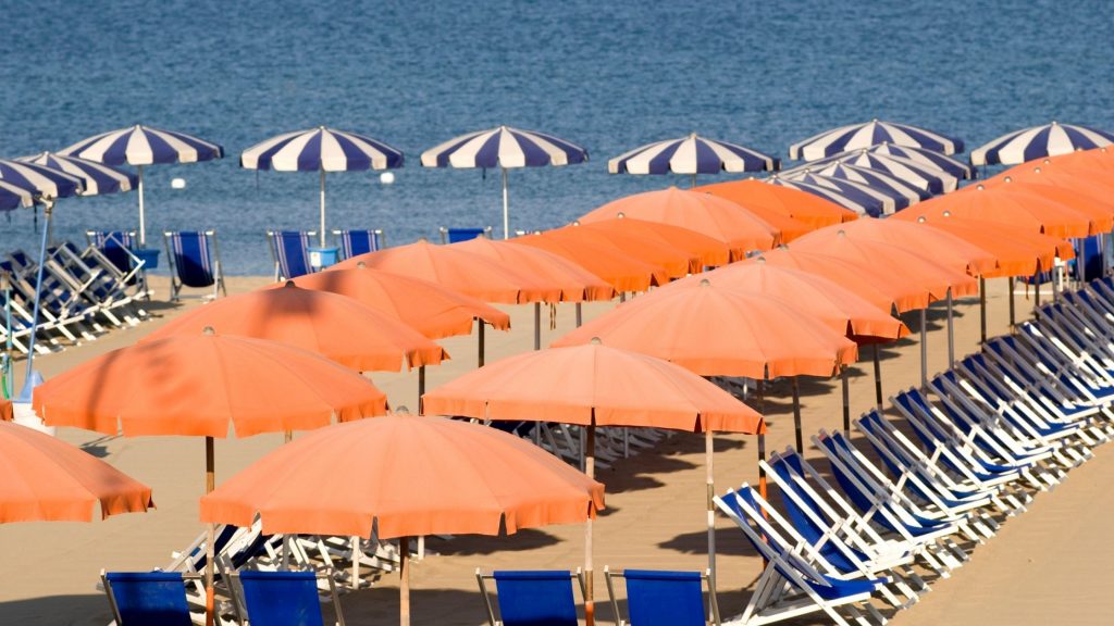 Umbrellas and chairs at Ruislip Lido beach
