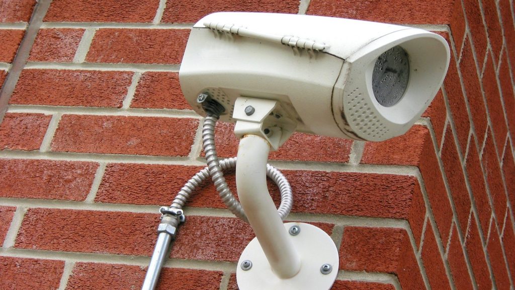 A fixed C Mount CCTV Camera on a wall
